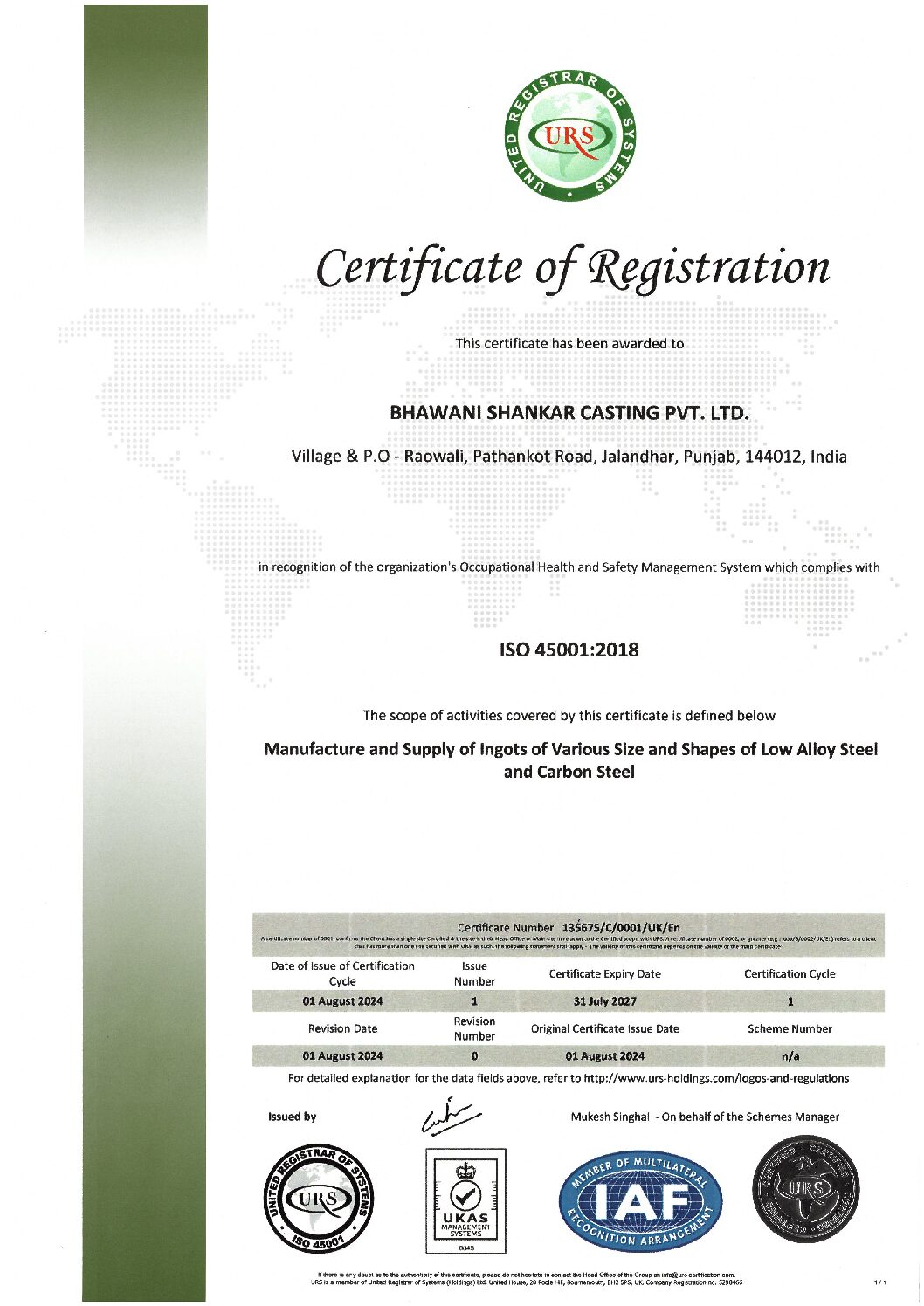 ISO 45001:2018 Certificate