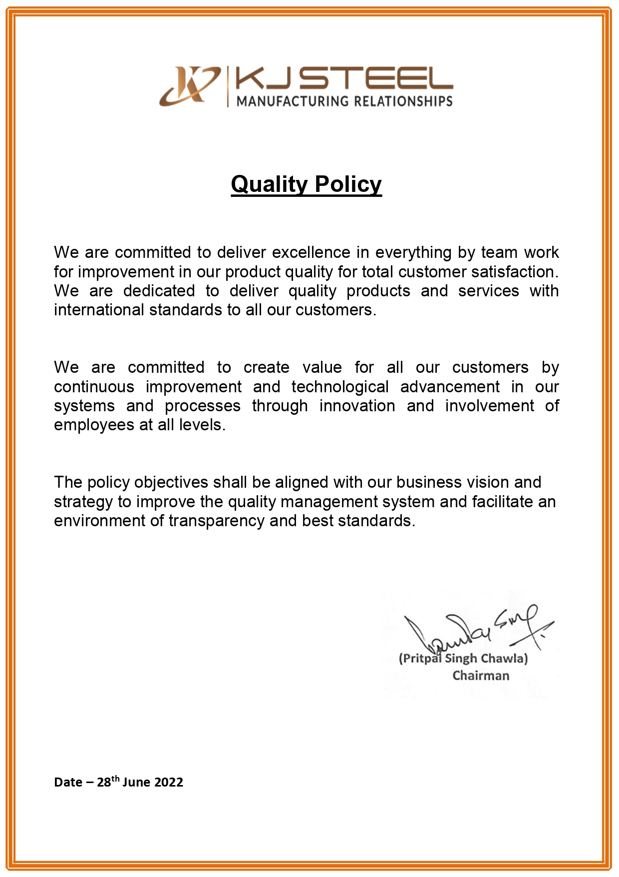 Official Quality Policy (English)